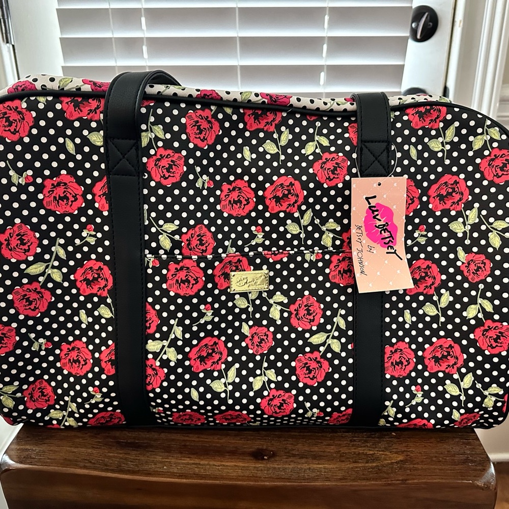 Betsy Johnson Floral Black and Rose  Bag
